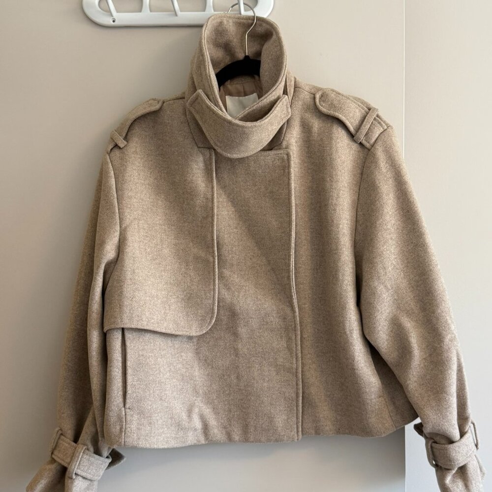 BNWT Size L H&M Trench-Look Cropped Jacket - Light Beige/Taupe